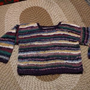 Express Tricot Rainbow Striped Hand Woven Sweater VINTAGE